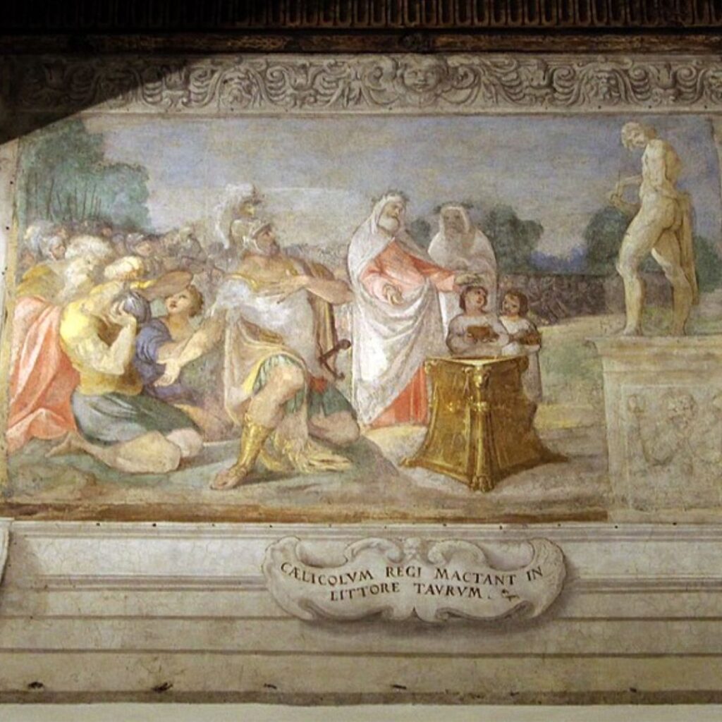 Cena marcante do livro III da Eneida, de Virgílio: Sacrifício de Eneias a Apolo na ilha de Delos.