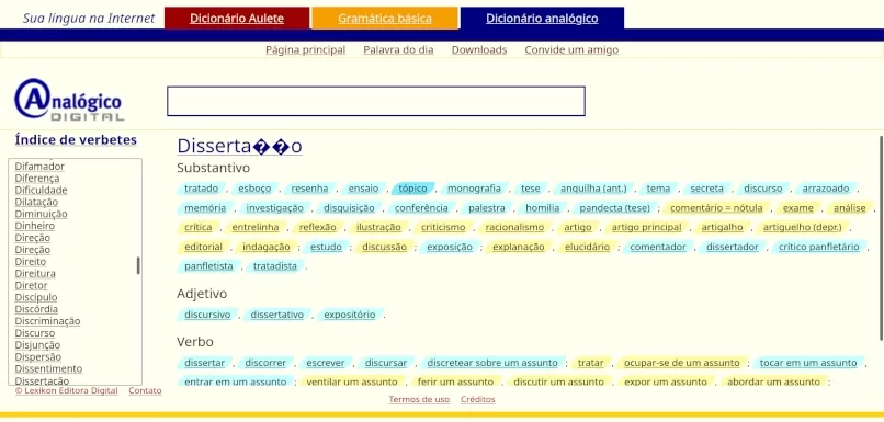 O verbete do dicionário analógico: uma constelação ordenada por sua classe gramatical.