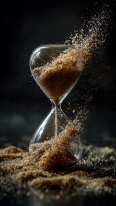 Imagem: ampulheta transbordando areia simboliza a limitação imposta pelo tempo à decisão do conteúdo.